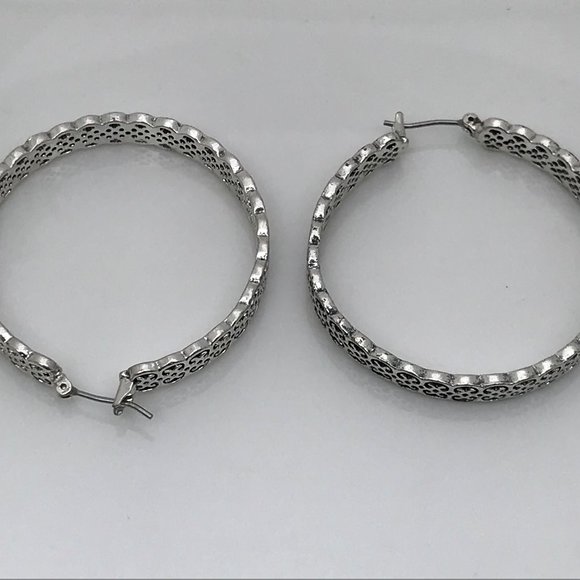 Lucky Brand Women Earrings Silver plated Hoops Ope - Picture 11 of 12